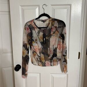 Fashion Nova Floral Mesh Top in Black and Pink